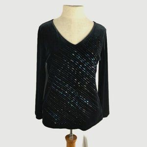 Willi Smith Velvet Long Sleeve Sequined Front Top